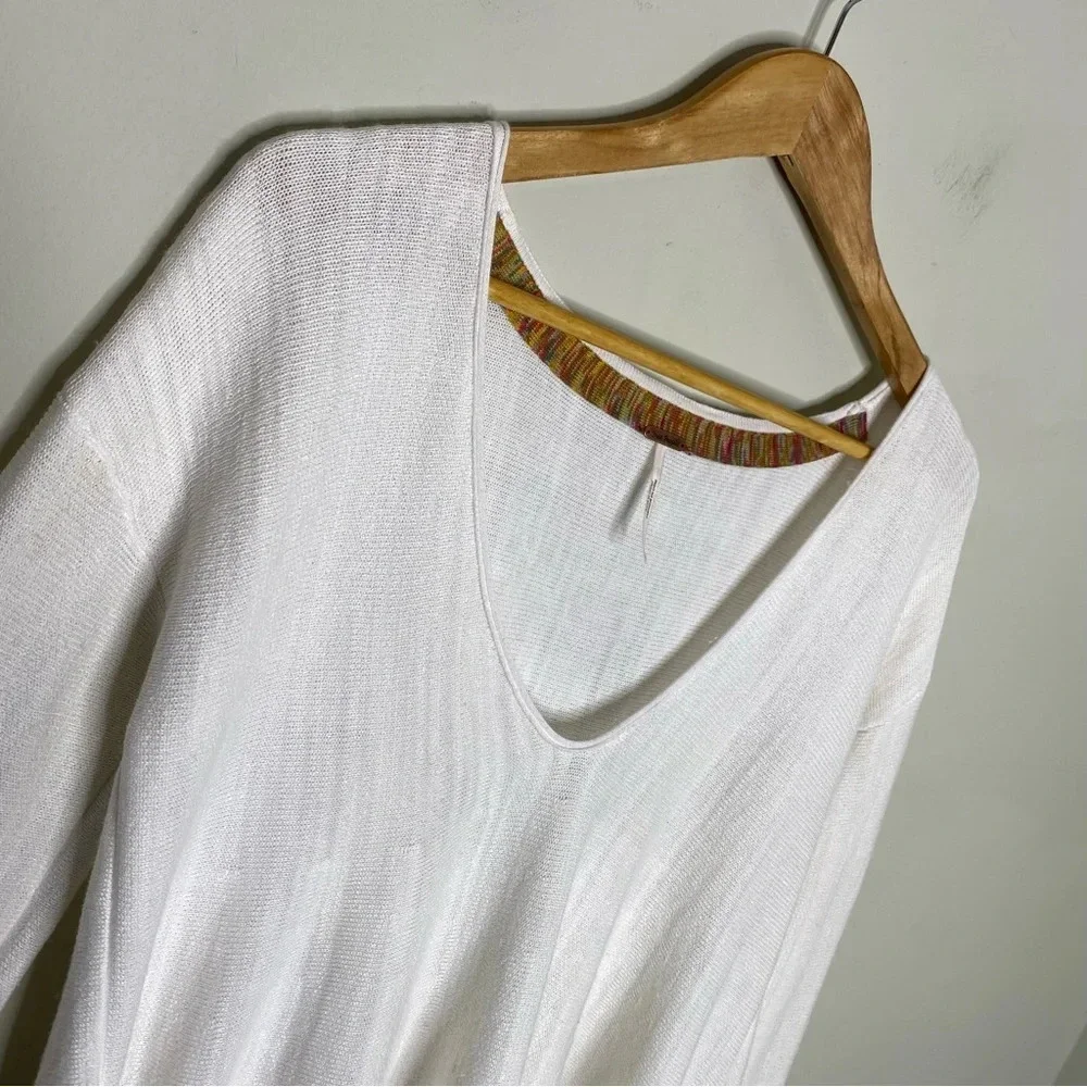 Free People White Bell Sleeve Plunging Neckline Sundae Sweater Size Small